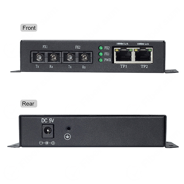 2x 10/100/1000Base-TX To 2x 1000Base-FX 850nm 550m Dual SC Fiber Swtich | FC-GA202-08S05